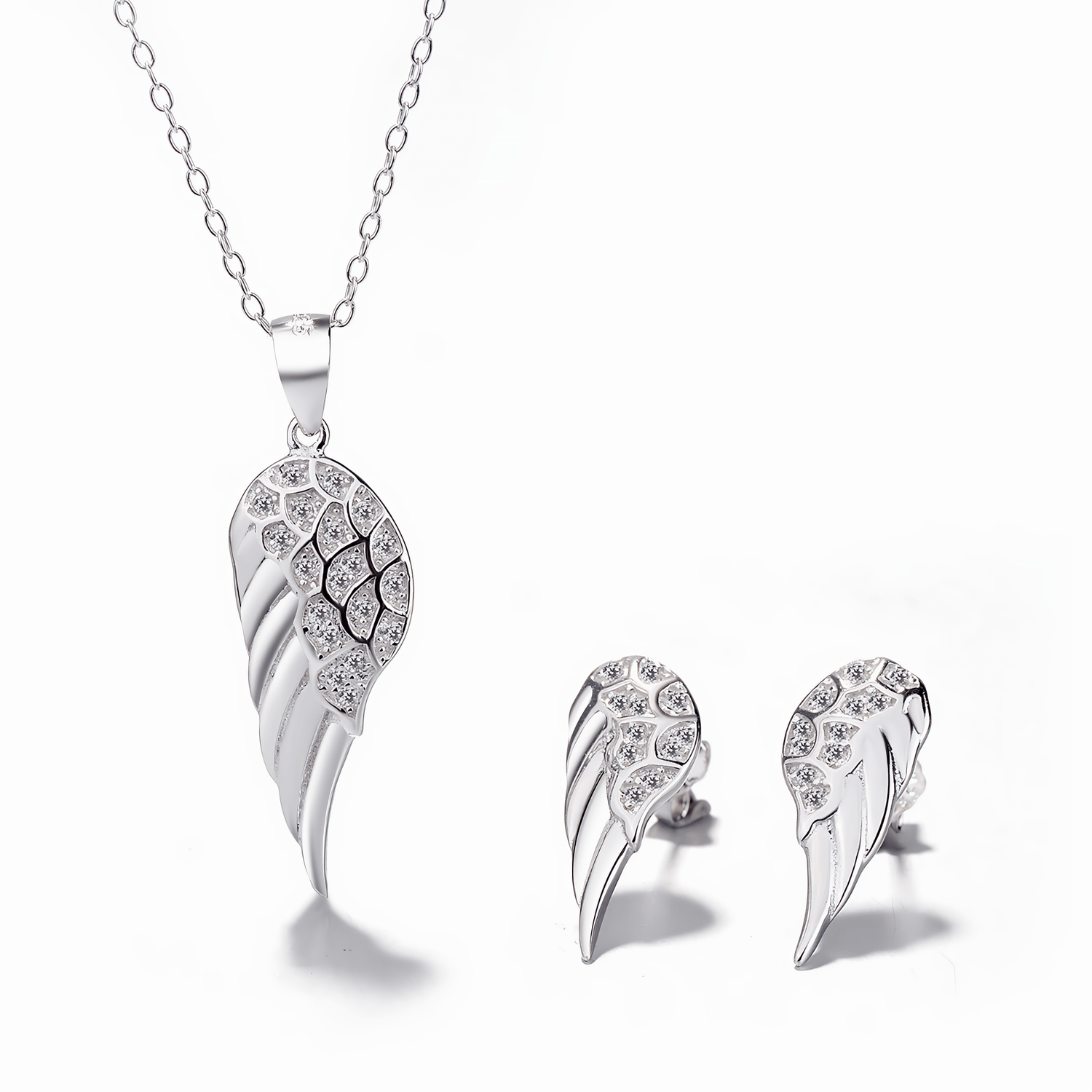 Angel Wing Jewelry Set – Necklace and Earrings with Sparkling Zircon Stones - NAFALUXE