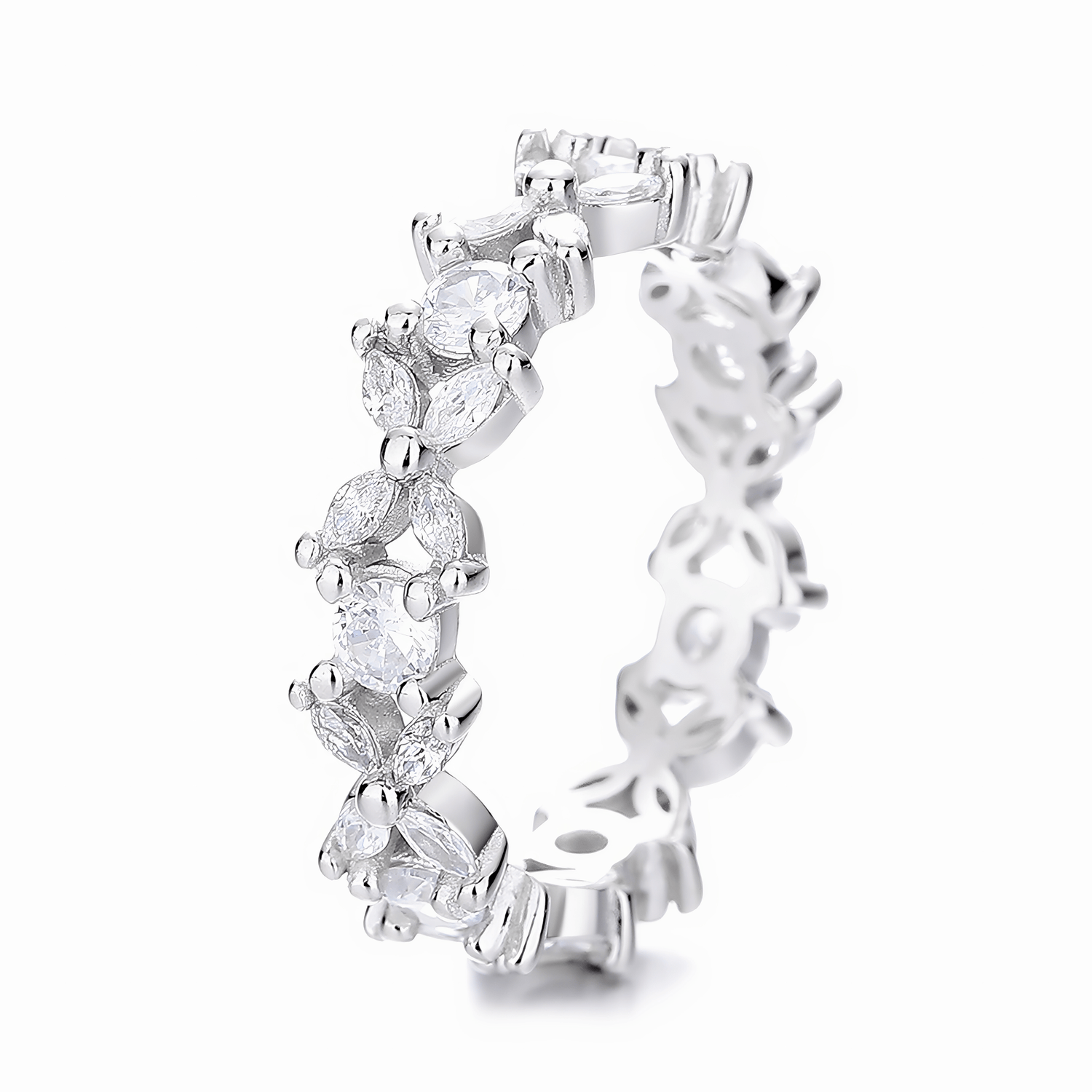 Blossom Eternity Ring in Sterling Silver with Marquise and Round Stones - NAFALUXE