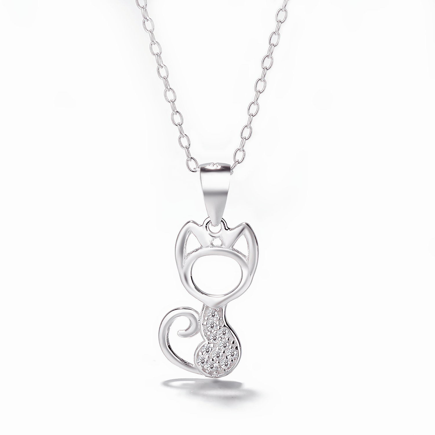 Cat Jewelry Set – Minimalist Necklace and Earrings with Pavé Zircon Tail Design - NAFALUXE