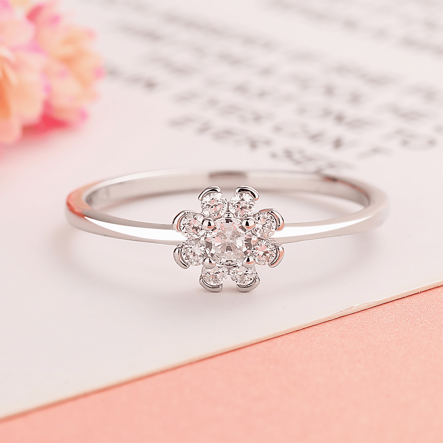 Crystal Bloom – Sterling Silver Ring with Dainty Flower - Shaped CZ Cluster - NAFALUXE