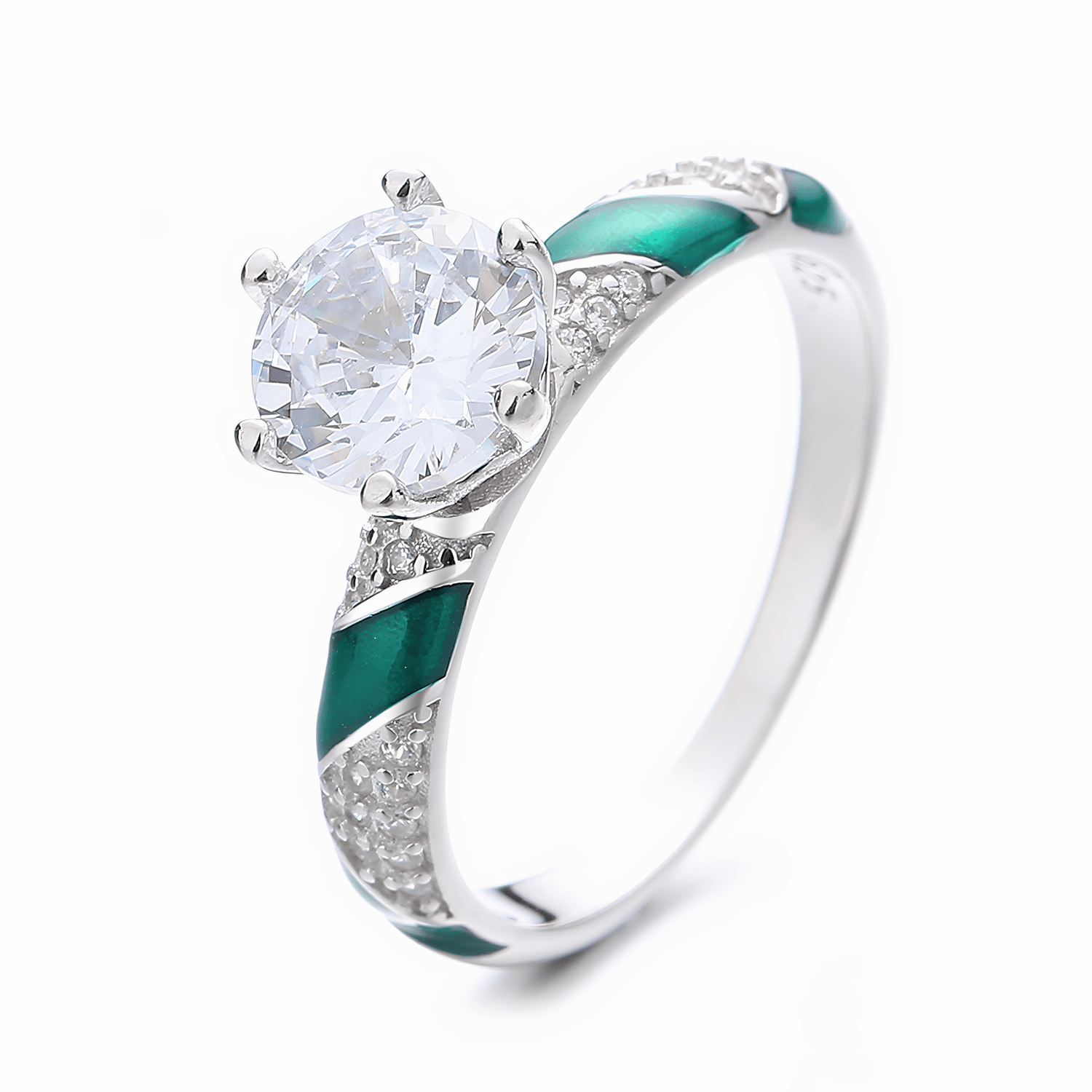 Emerald Flame – Sterling Silver Ring with Green Enamel Inlay & Brilliant CZ Center - NAFALUXE
