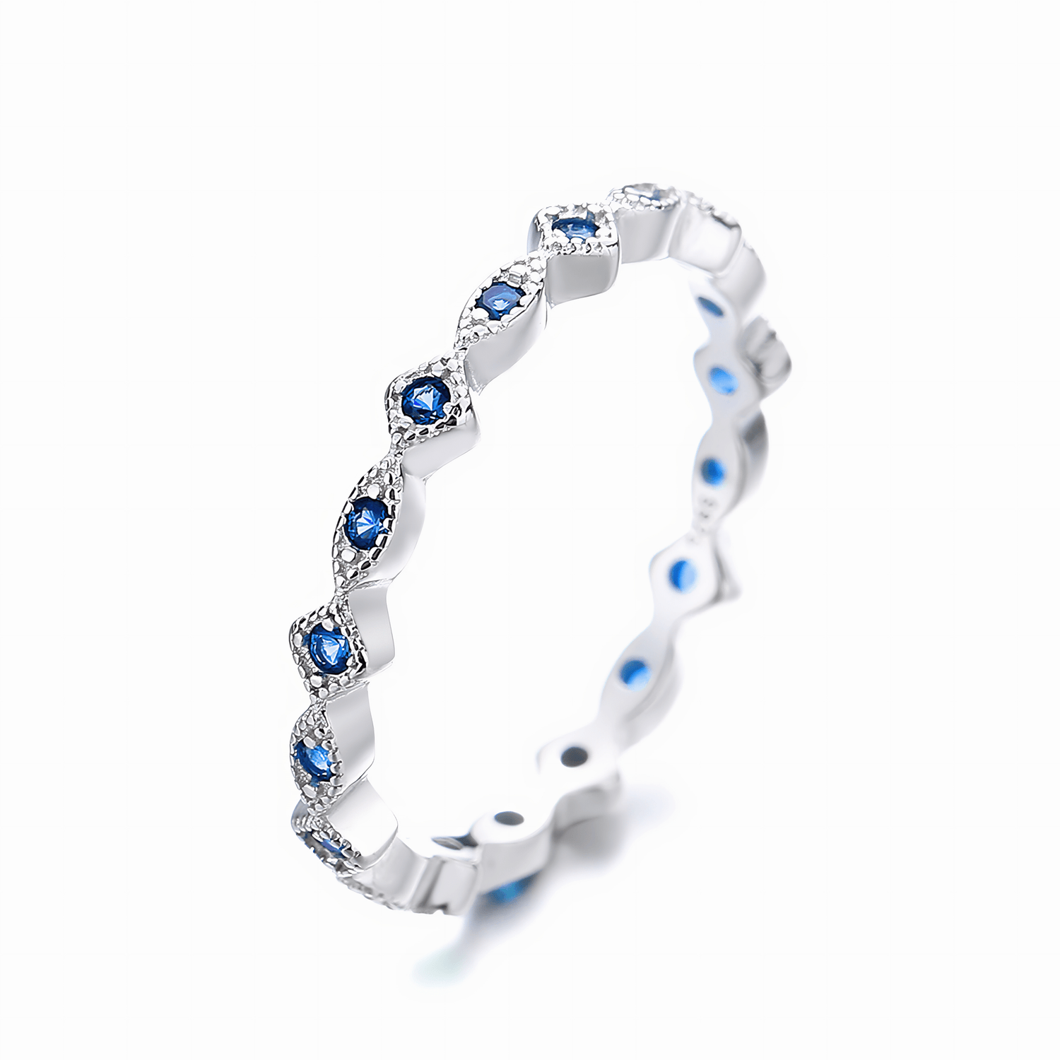Emerald Vine – Sterling Silver Eternity Band with Marquise Green CZ Accents - NAFALUXE