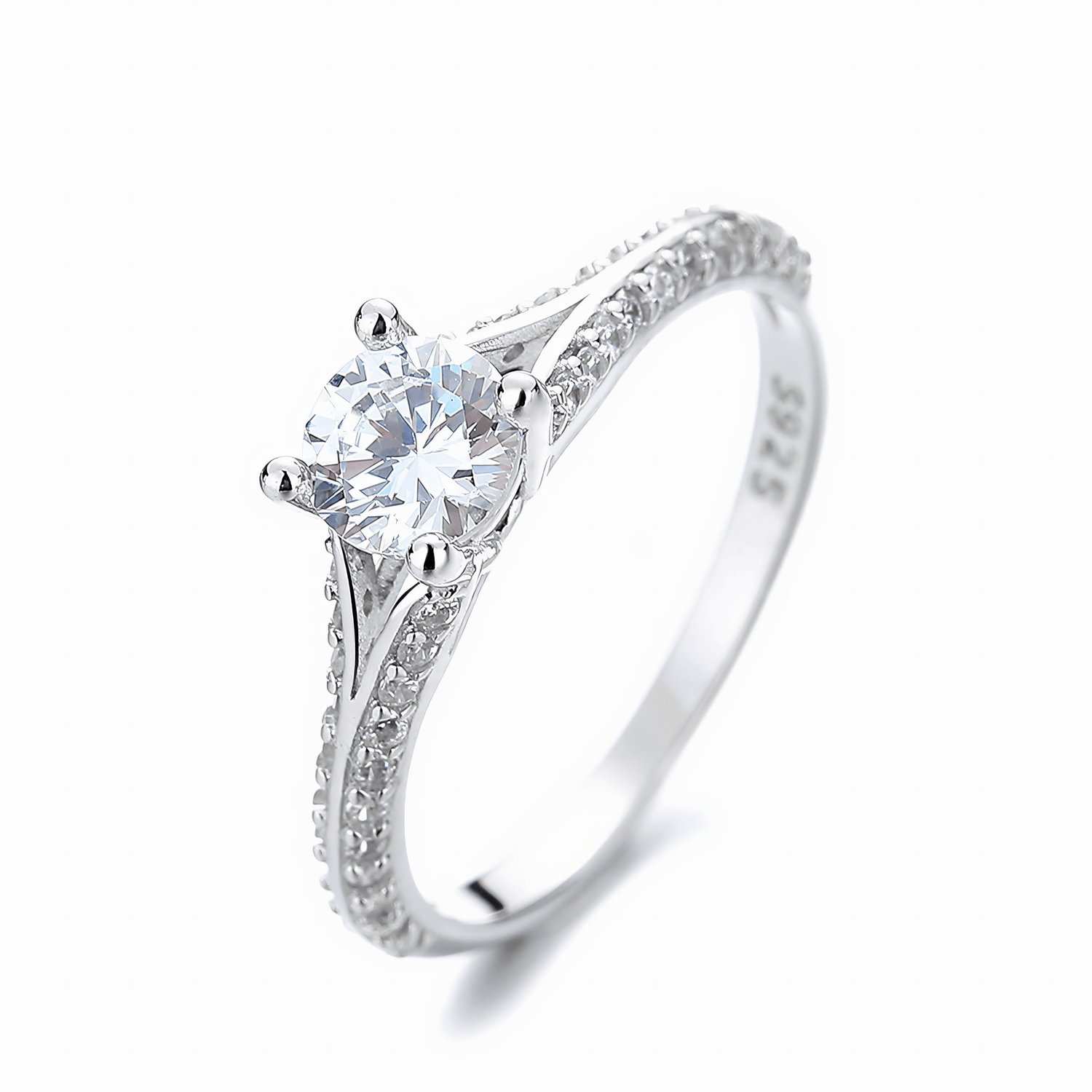 Eternal Grace – Sterling Silver Solitaire Ring with Round Brilliant Cut Center Stone - NAFALUXE