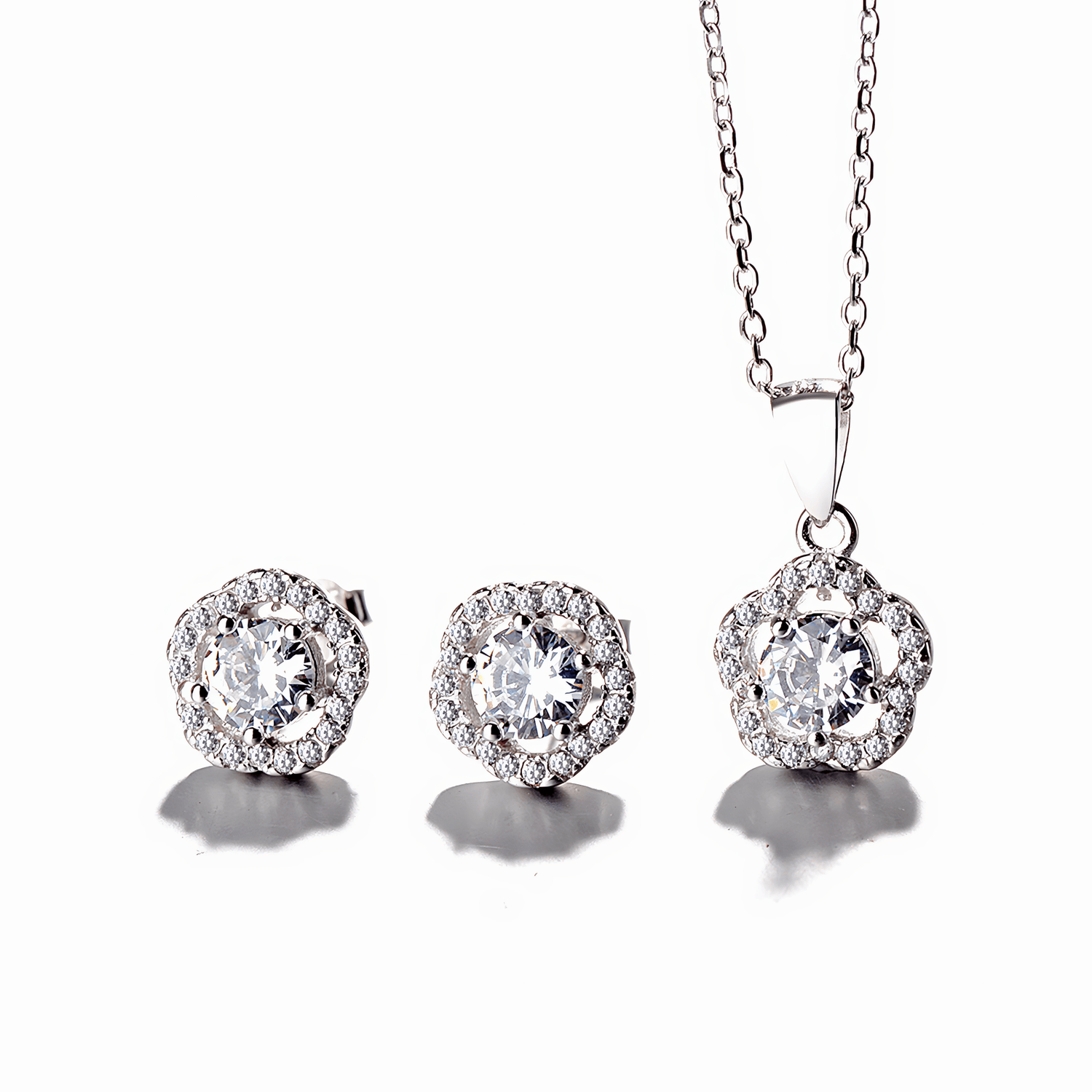 Jewelry Set – Round Cut Sparkling Necklace and Stud Earrings with Pavé Zirconia - NAFALUXE