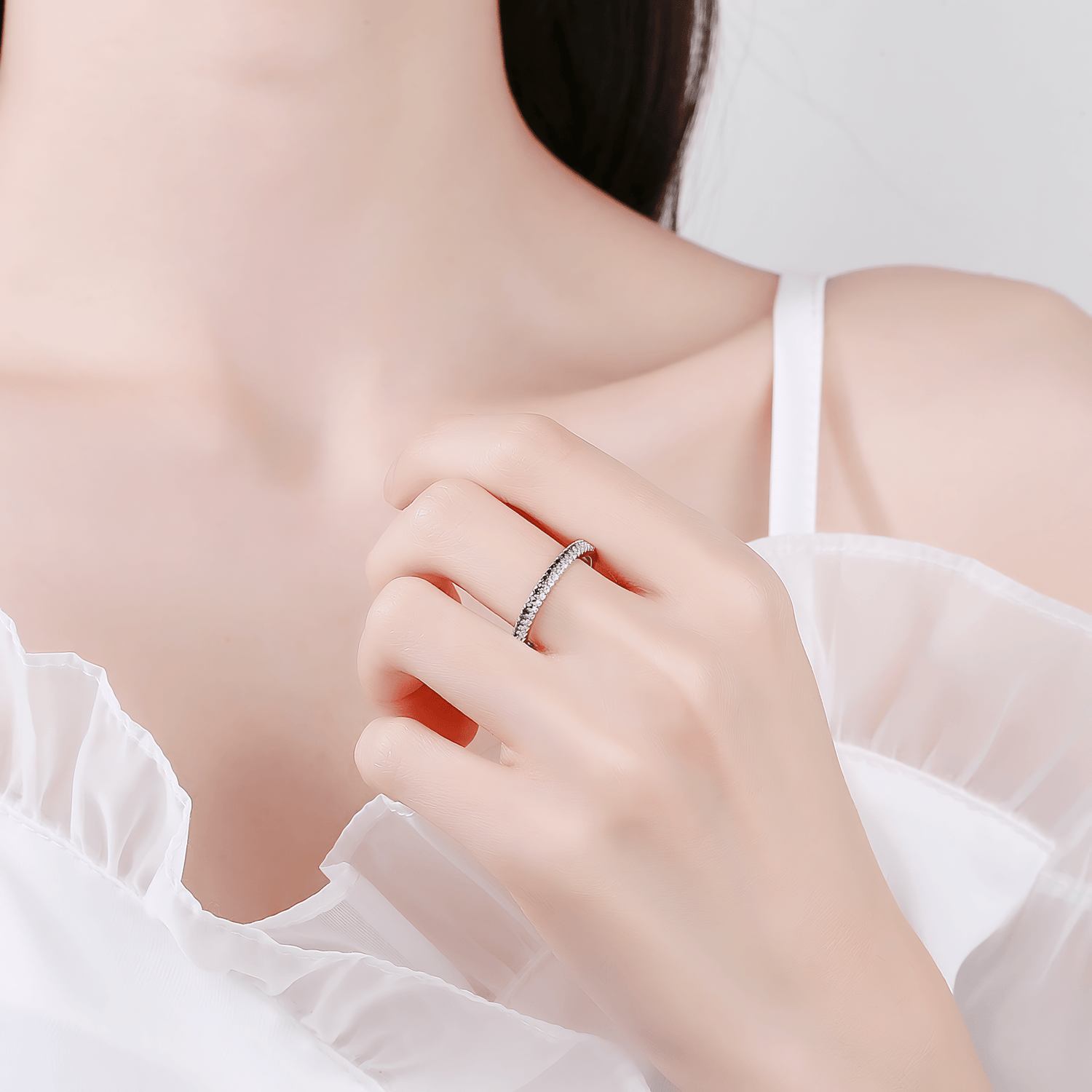 Midnight Sparkle – Sterling Silver Band with Black and White CZ Pave Stones - NAFALUXE