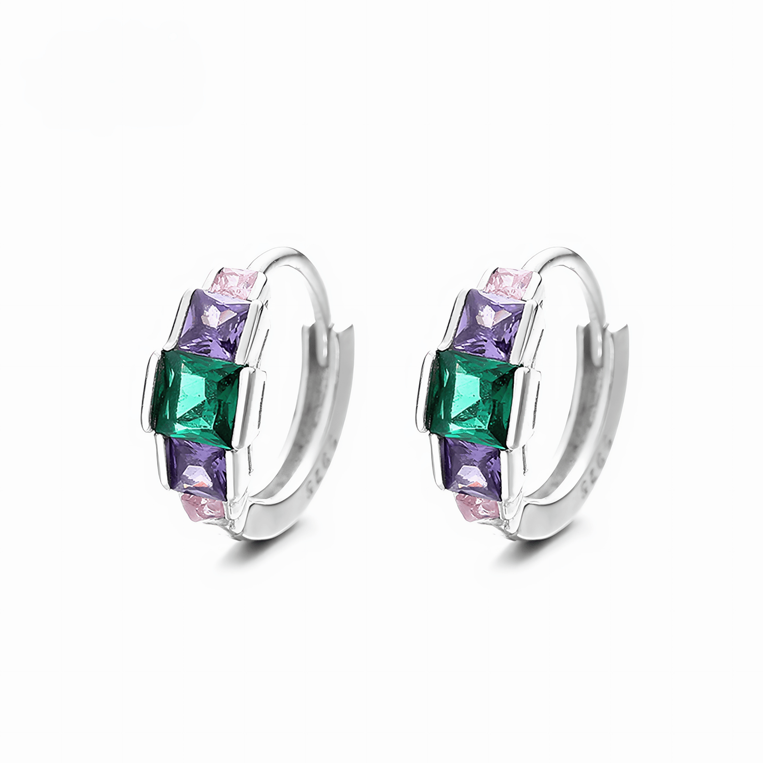 Multicolor Princess - Cut Hoop Earrings – 925 Silver with AAA Cubic Zirconia - NAFALUXE