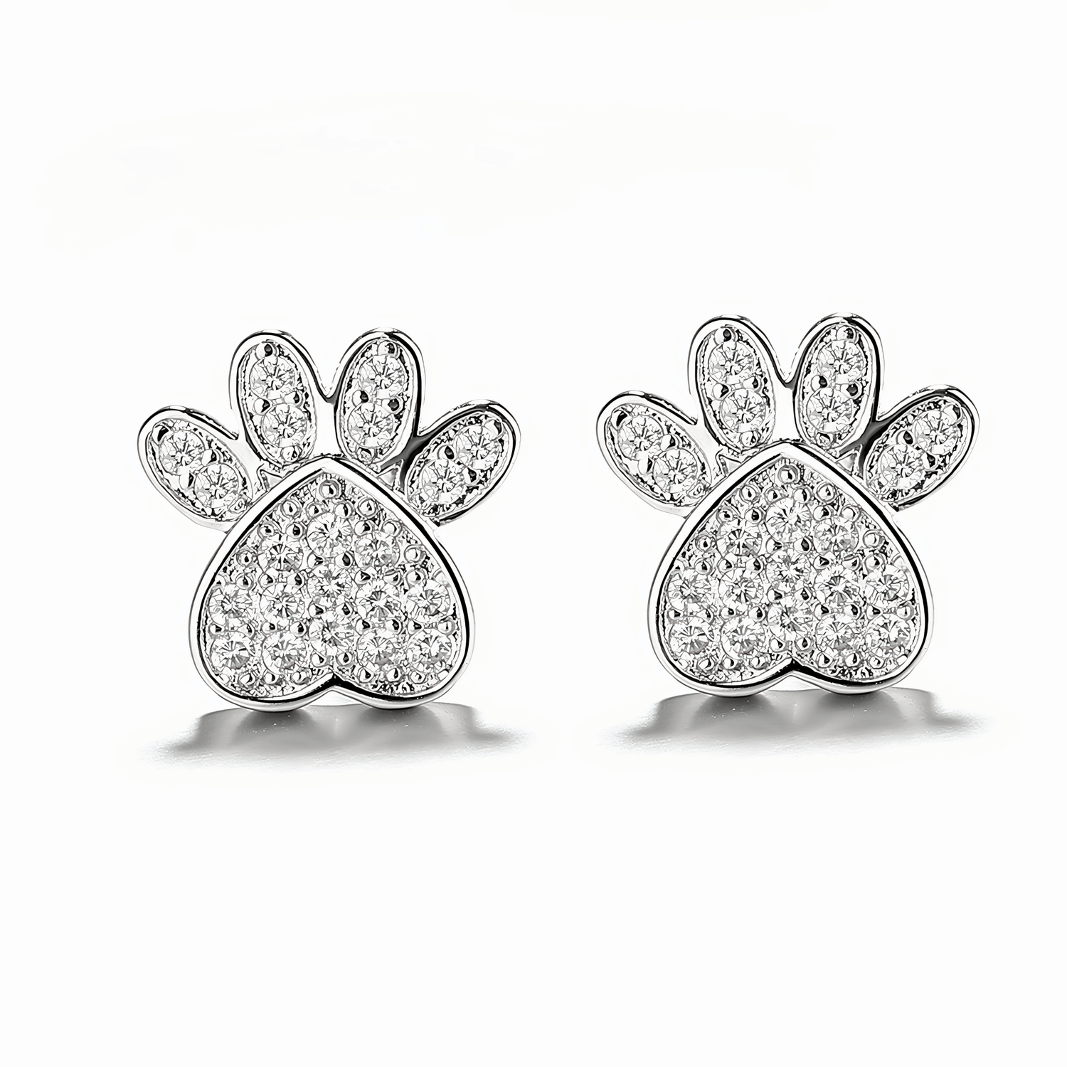 Paw Print Sparkle Stud Earrings – Sterling Silver 925 with AAA Cubic Zirconia - NAFALUXE