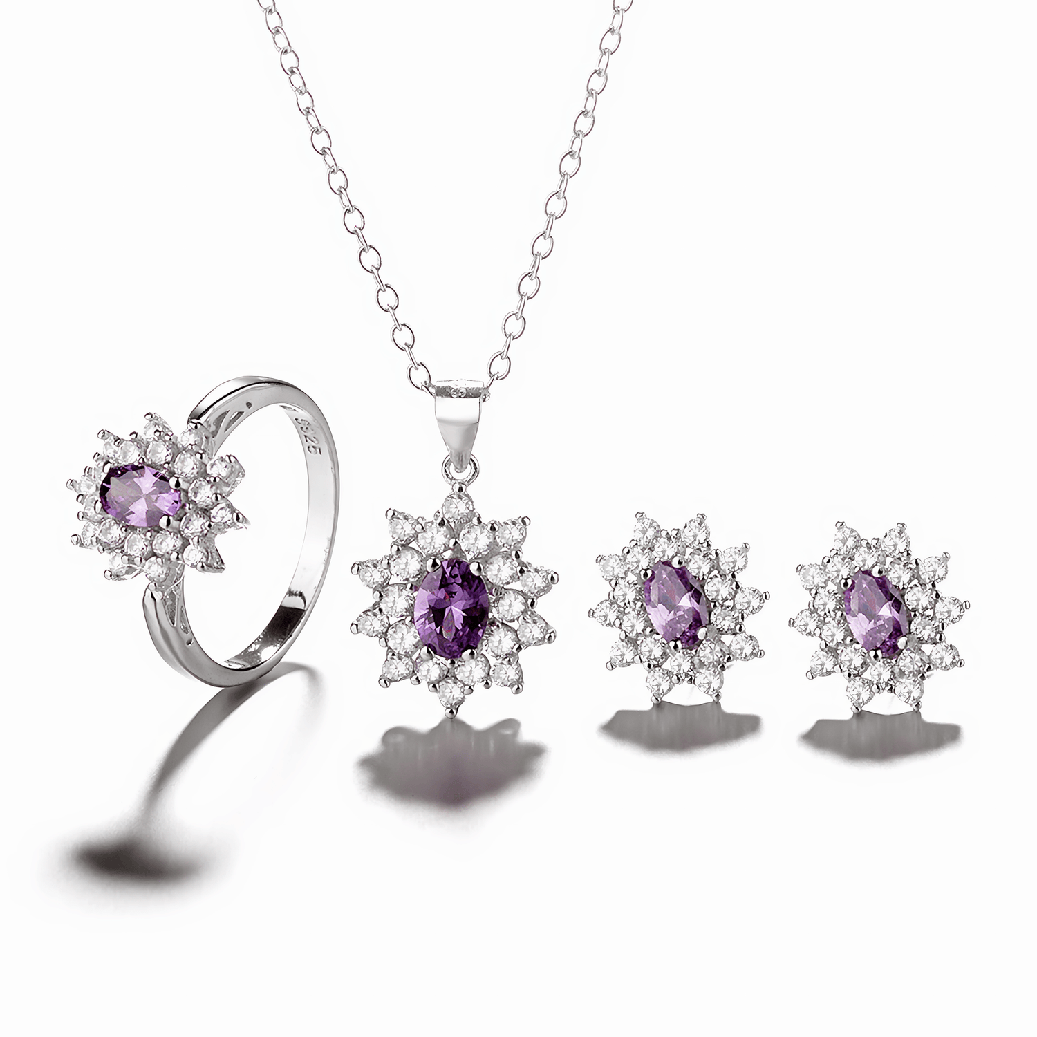 Sparkling Snowflake Jewelry Set – Sterling Silver Necklace, Ring & Earrings with Zircon Stones - NAFALUXE