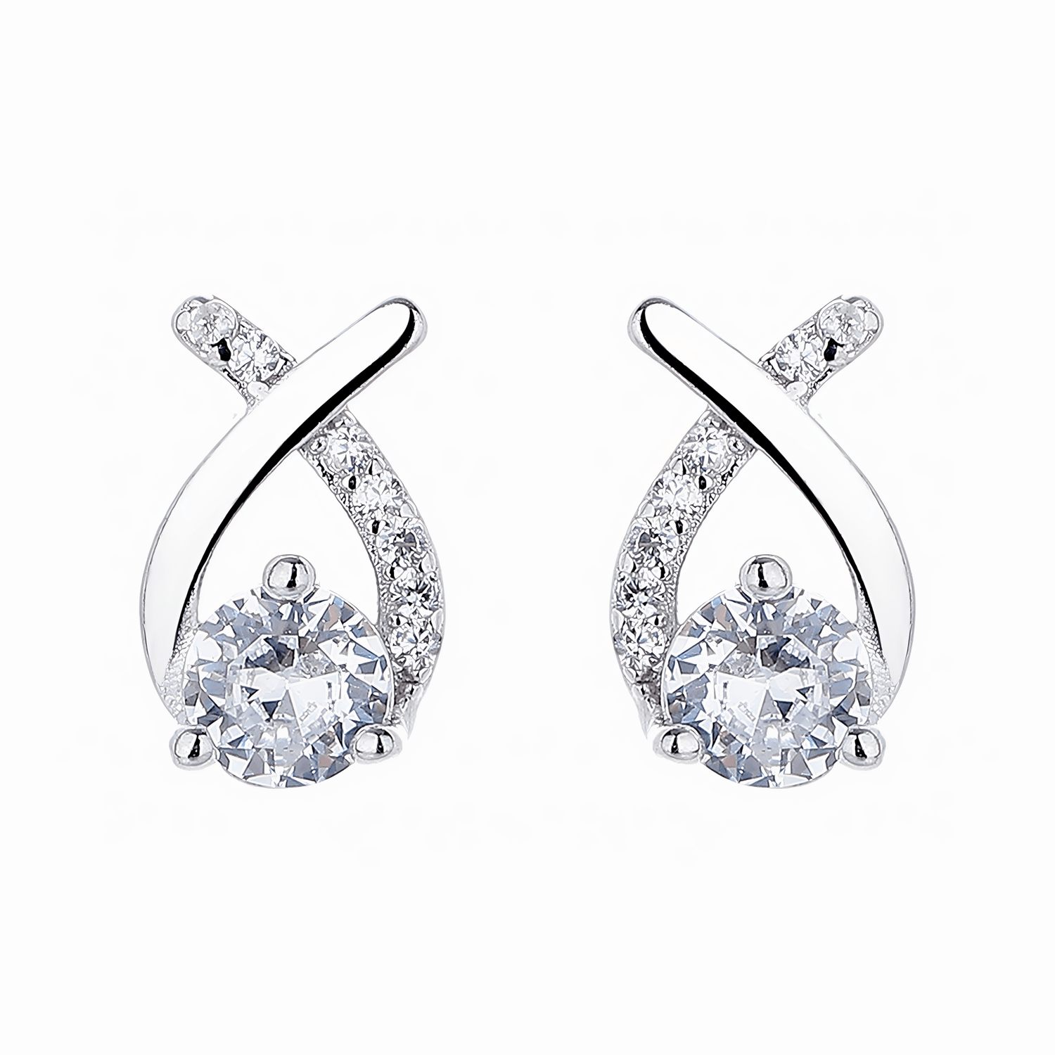 Twist Sparkle Stud Earrings – 925 Sterling Silver with Round Cut Cubic Zirconia - NAFALUXE