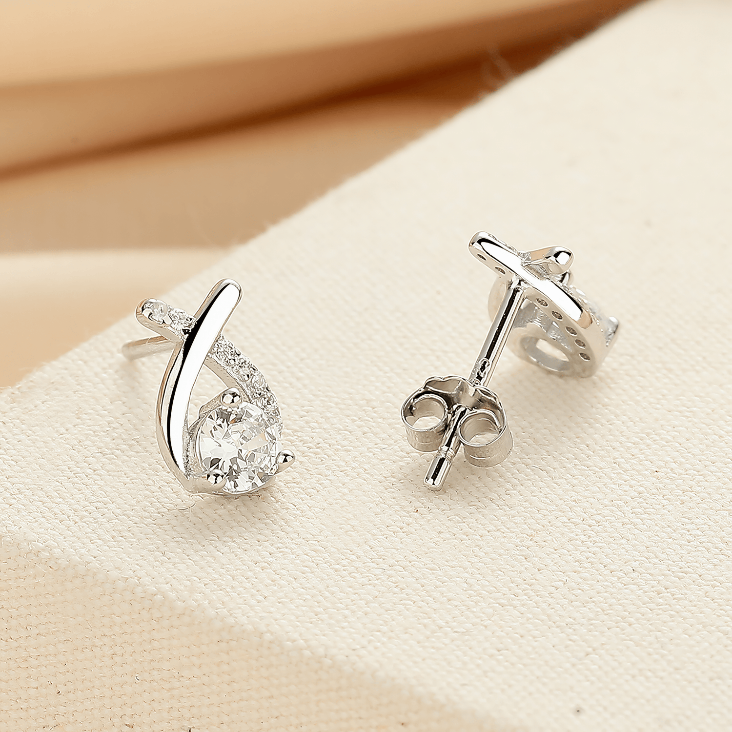Twist Sparkle Stud Earrings – 925 Sterling Silver with Round Cut Cubic Zirconia - NAFALUXE