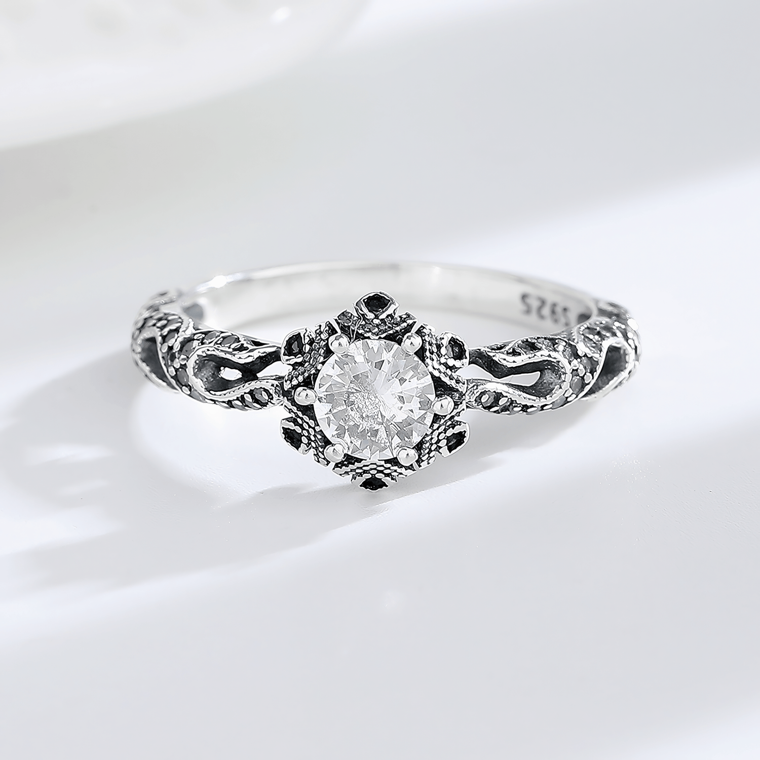 Victorian Charm – Antique - Style Sterling Silver Ring with Intricate Filigree & Brilliant CZ - NAFALUXE
