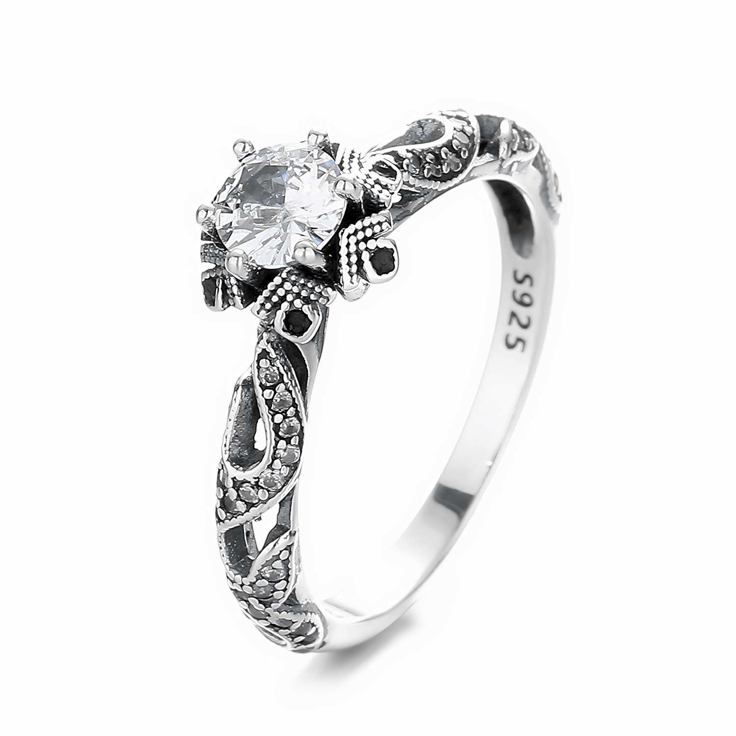 Victorian Charm – Antique - Style Sterling Silver Ring with Intricate Filigree & Brilliant CZ - NAFALUXE