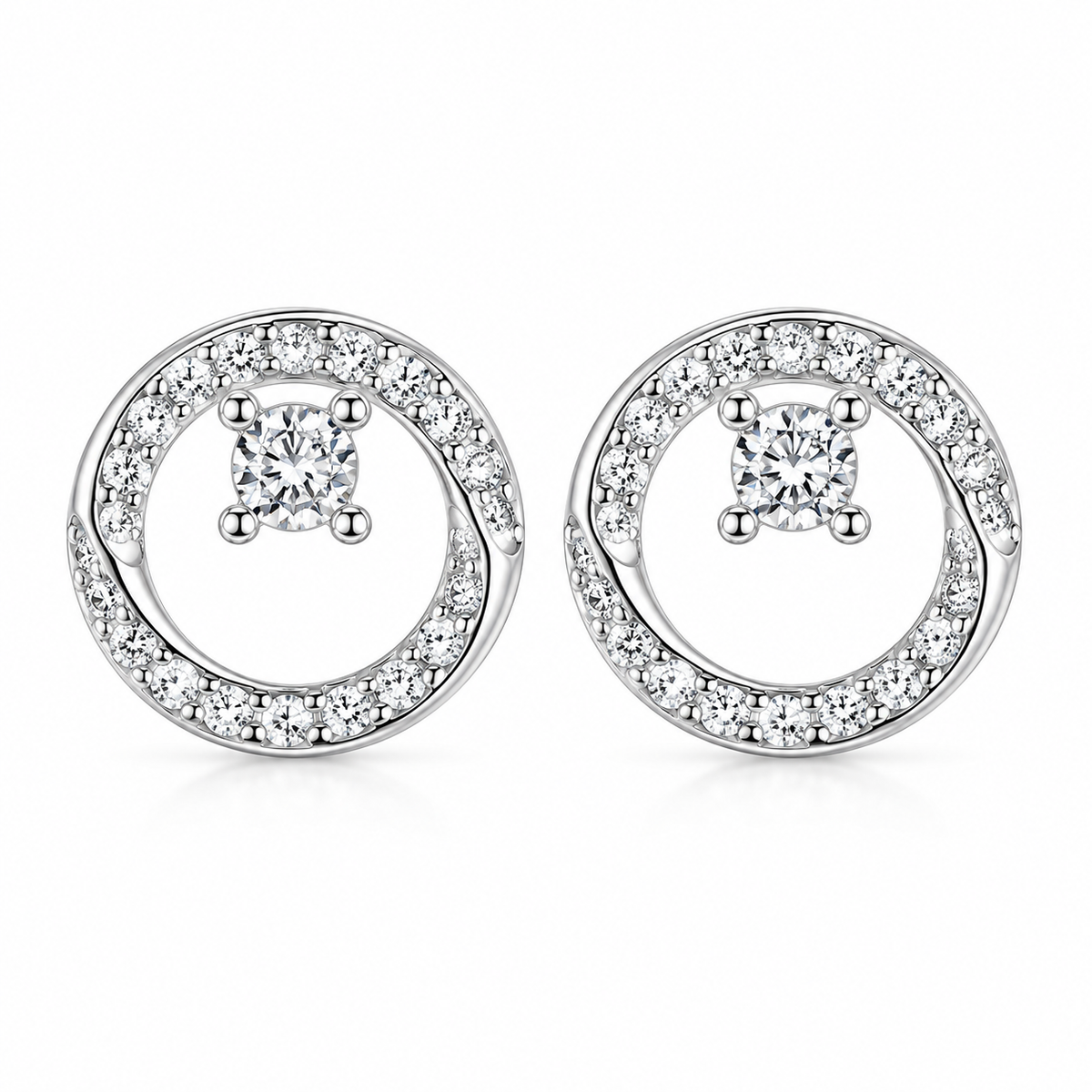 Boucles d'oreilles rondes ornées de touches de zircone cubique transparente de qualité AAA
