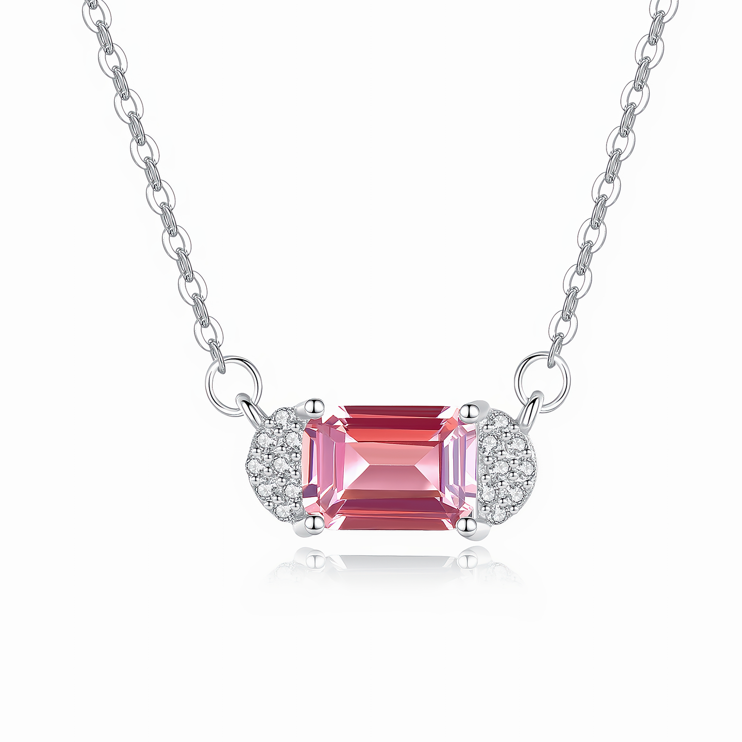 Elegante collana con ciondolo in argento sterling con zirconi rosa taglio smeraldo