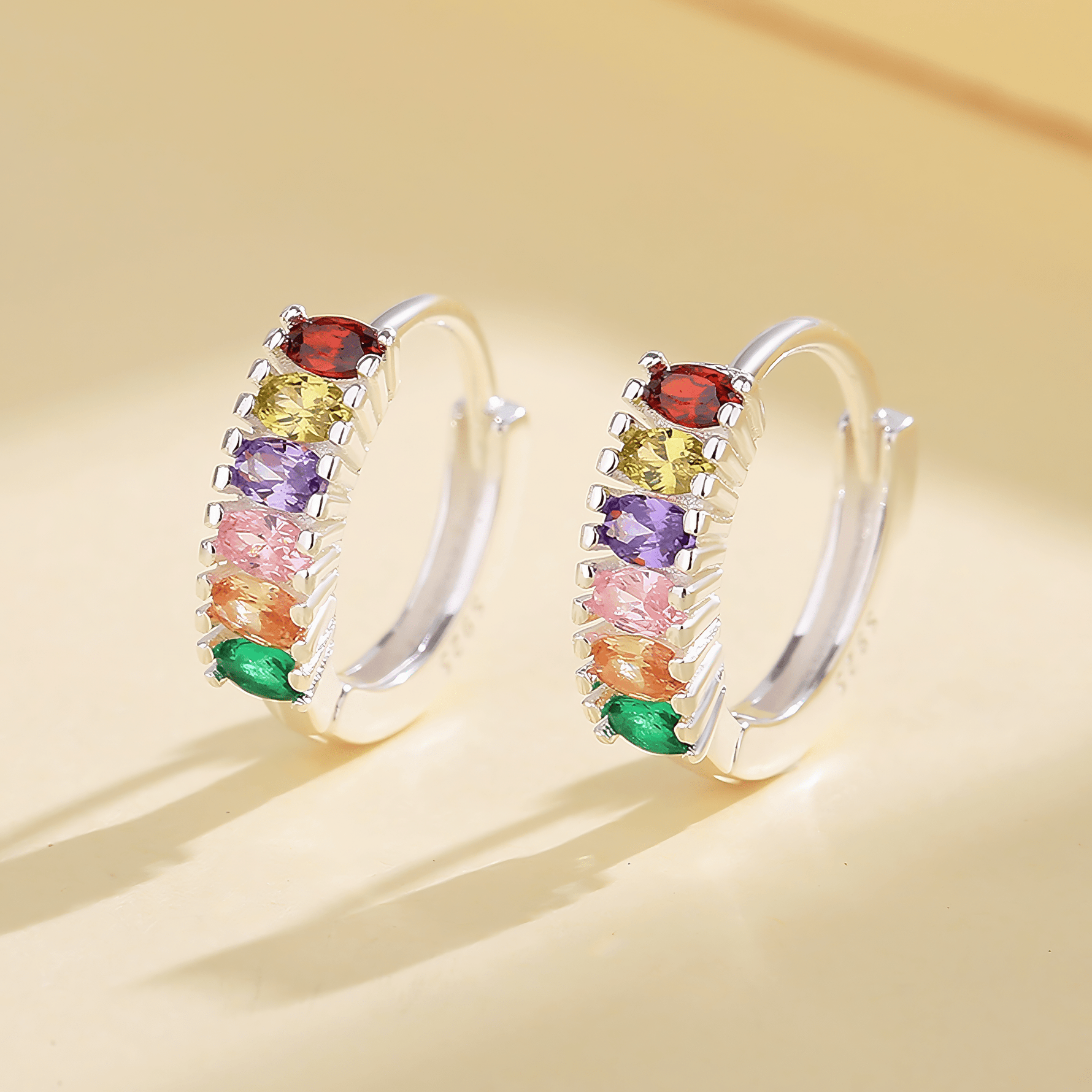 925 Silver Colorful CZ Huggie Earrings – AAA Quality Stones - NAFALUXE