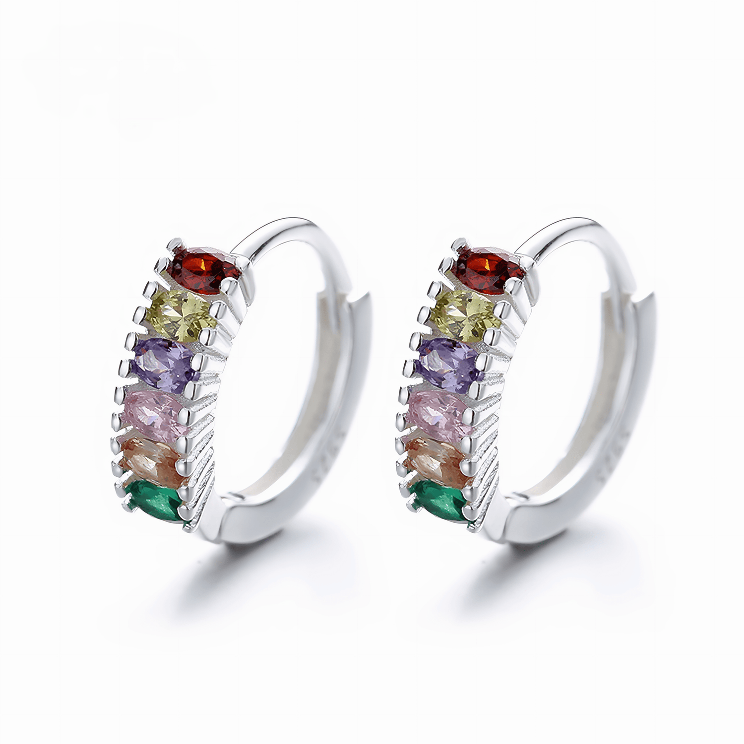 925 Silver Colorful CZ Huggie Earrings – AAA Quality Stones - NAFALUXE