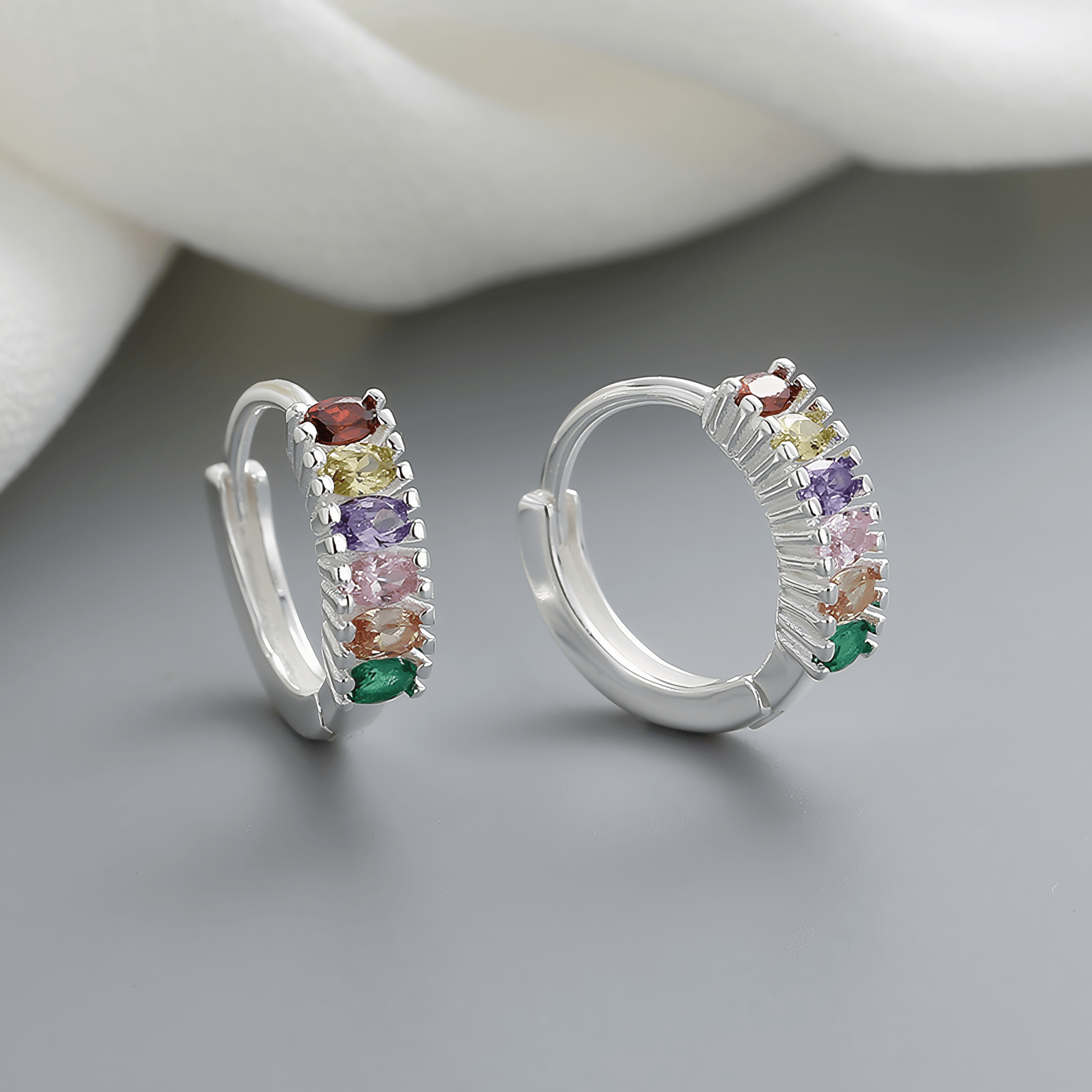 925 Silver Colorful CZ Huggie Earrings – AAA Quality Stones - NAFALUXE