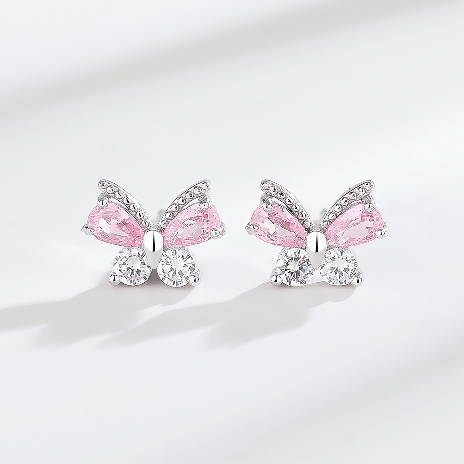 925 Silver Pink Butterfly Studs - NAFALUXE