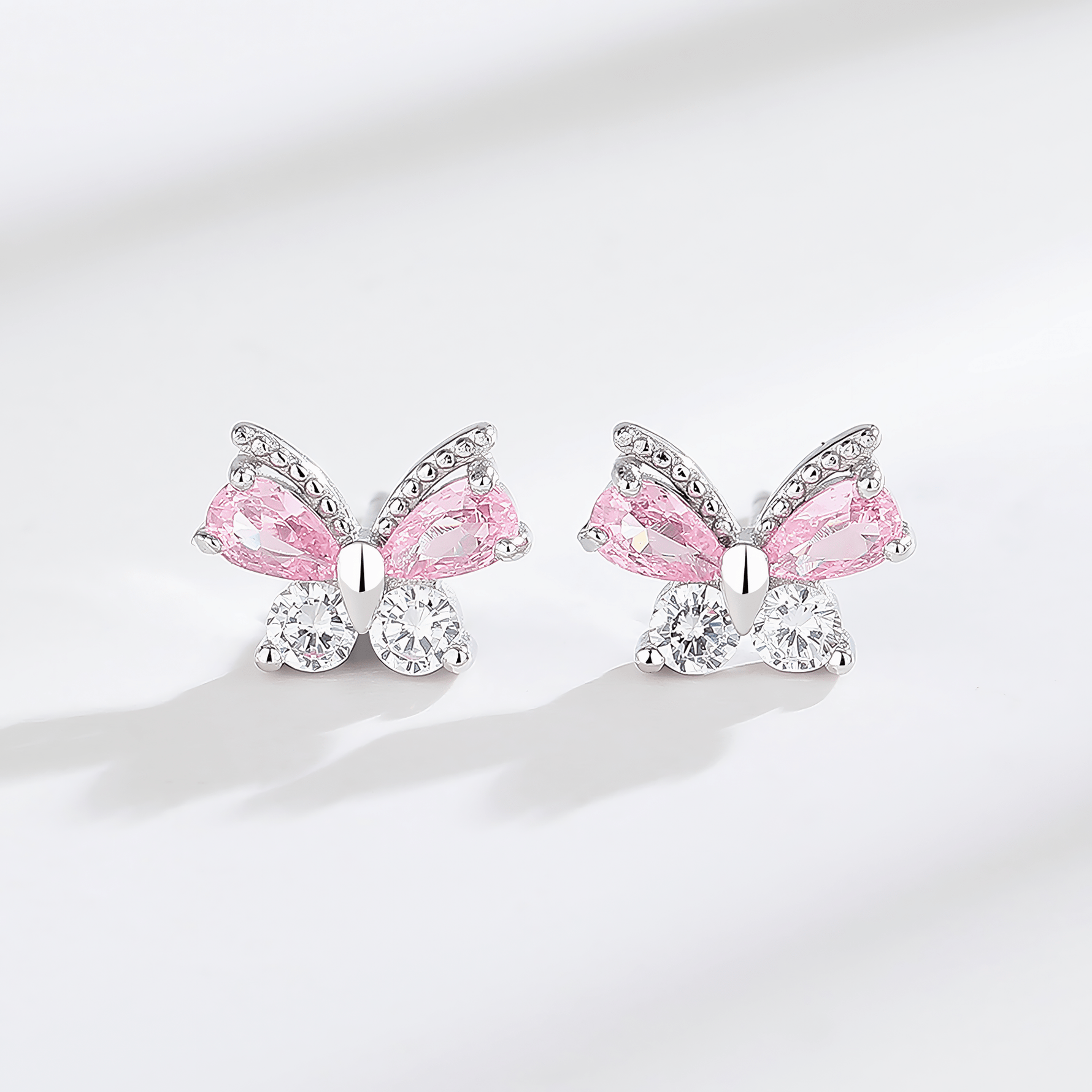 925 Silver Pink Butterfly Studs - NAFALUXE