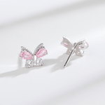 925 Silver Pink Butterfly Studs - NAFALUXE