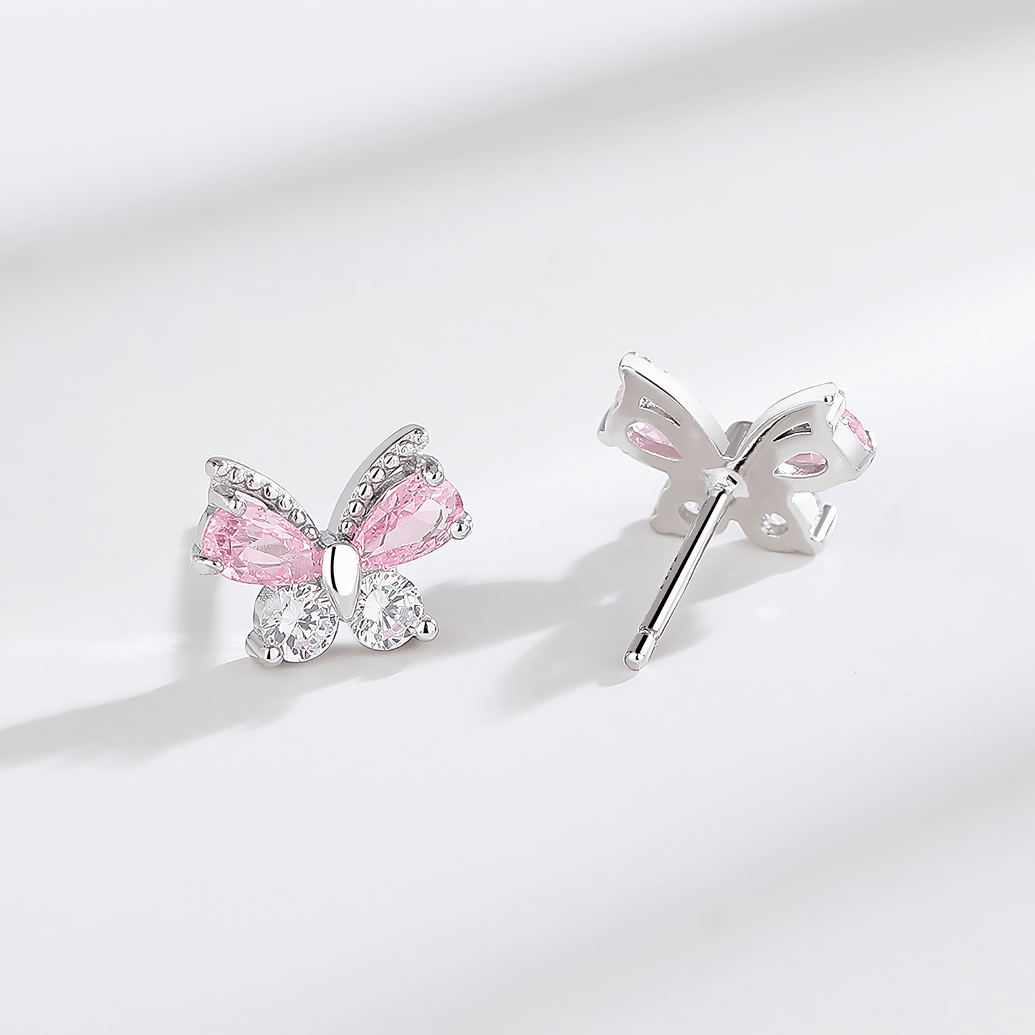 925 Silver Pink Butterfly Studs - NAFALUXE