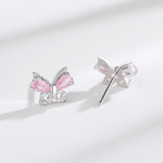 925 Silver Pink Butterfly Studs - NAFALUXE