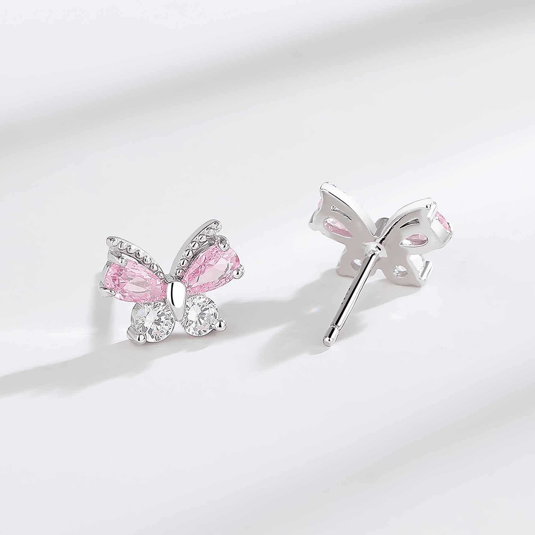 925 Silver Pink Butterfly Studs - NAFALUXE