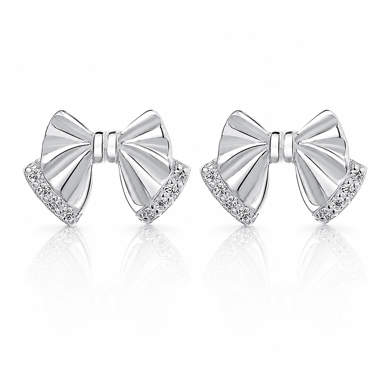 925 Sterling Silver Bow Stud Earrings with AAA Cubic Zirconia - NAFALUXE