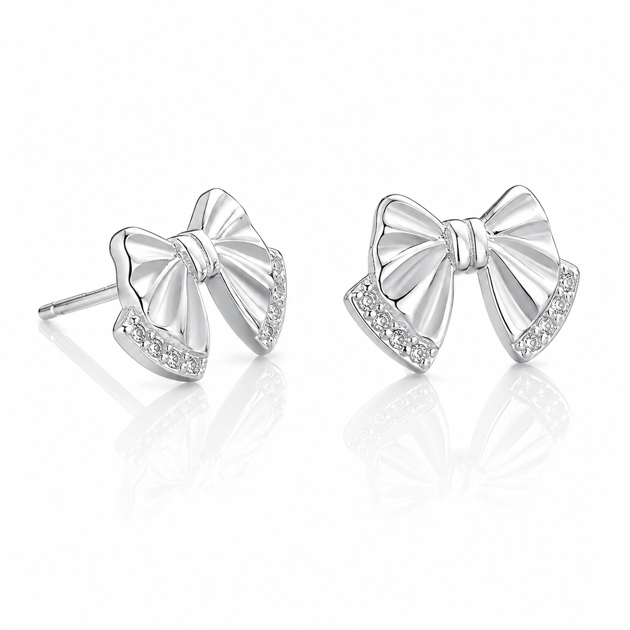 925 Sterling Silver Bow Stud Earrings with AAA Cubic Zirconia - NAFALUXE