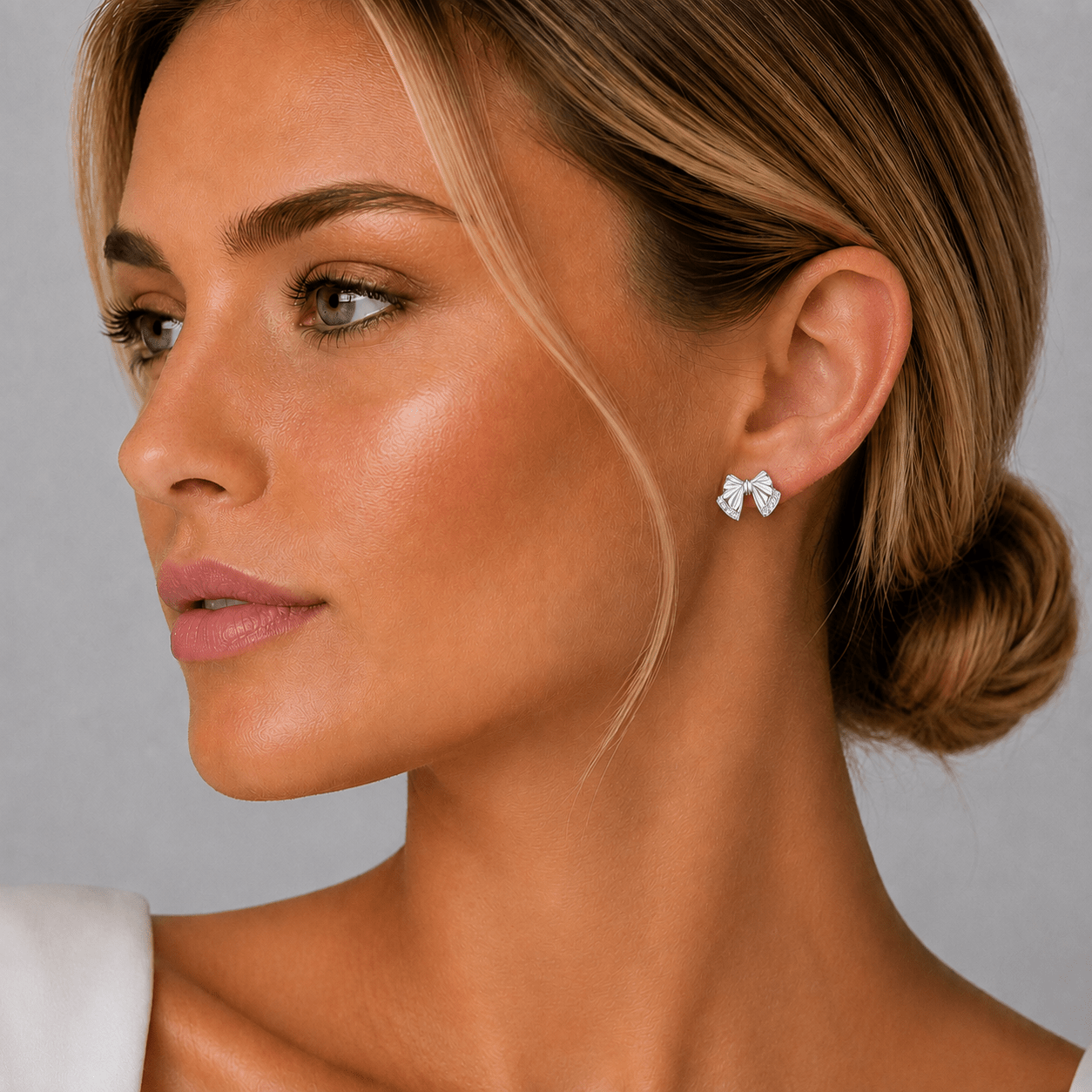 925 Sterling Silver Bow Stud Earrings with AAA Cubic Zirconia - NAFALUXE