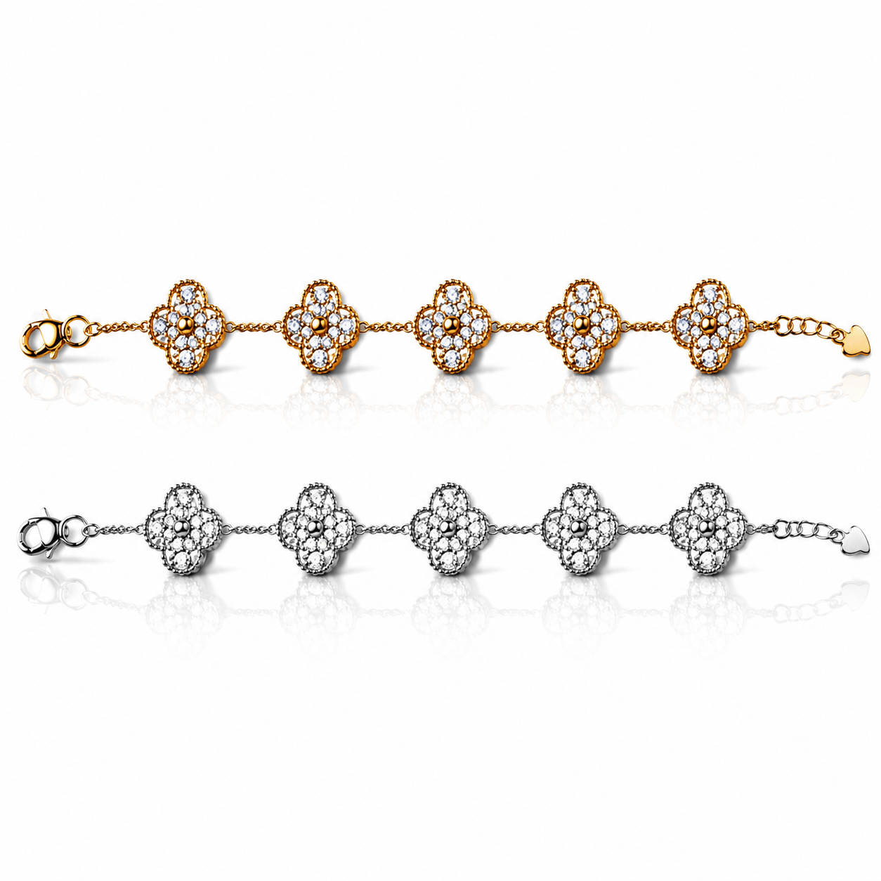 Bracciale con trifoglio in argento sterling 925 con pietre di zircone - NAFALUXE