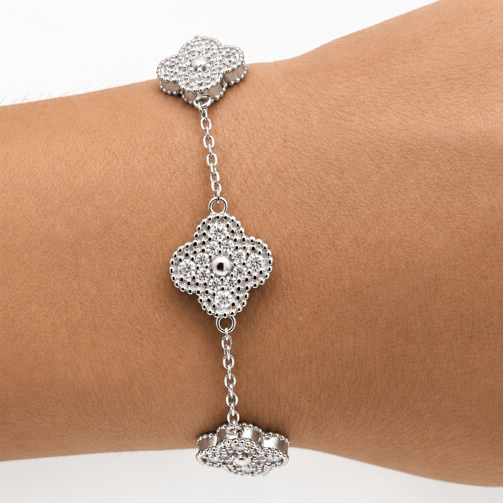 925 Sterling Silver Clover Bracelet with Zircon Stones - NAFALUXE