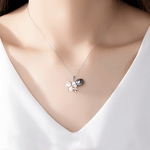 925 Sterling Silver Clover Necklace with Dark Pearl – Two - Tone Design - NAFALUXE