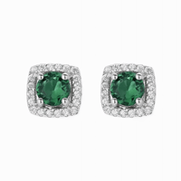 925 Sterling Silver Cushion Stud Earrings with Green Center and Halo AAA Cubic Zirconia - NAFALUXE