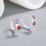 925 Sterling Silver Double Stone Hoop Earrings with Purple and Red AAA Cubic Zirconia - NAFALUXE
