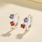 925 Sterling Silver Double Stone Hoop Earrings with Purple and Red AAA Cubic Zirconia - NAFALUXE
