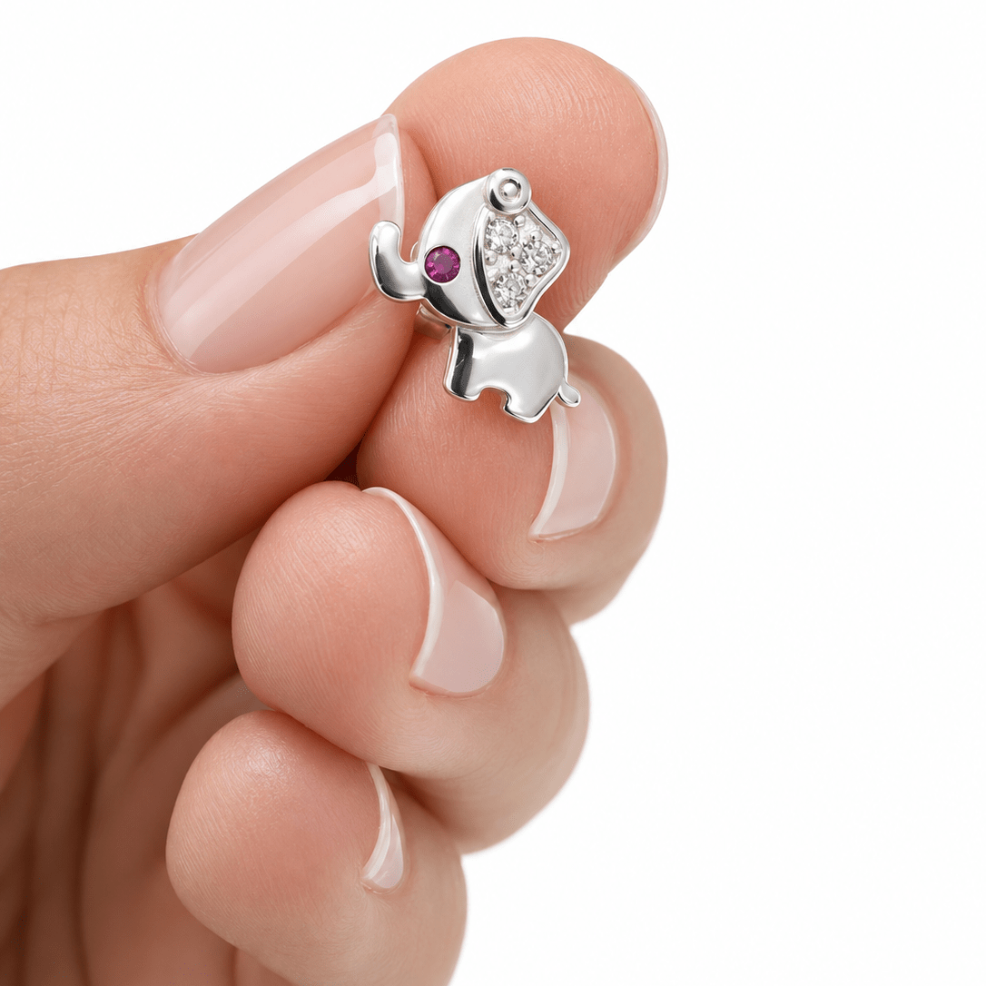Orecchini a bottone con elefante in argento sterling 925 - NAFALUXE