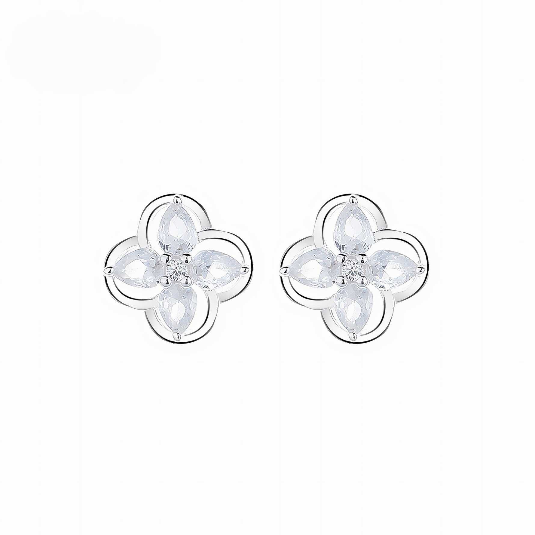 925 Sterling Silver Floral Stud Earrings with Marquise - Cut AAA Cubic Zirconia - NAFALUXE