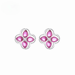925 Sterling Silver Floral Stud Earrings with Pink Teardrop AAA Cubic Zirconia - NAFALUXE