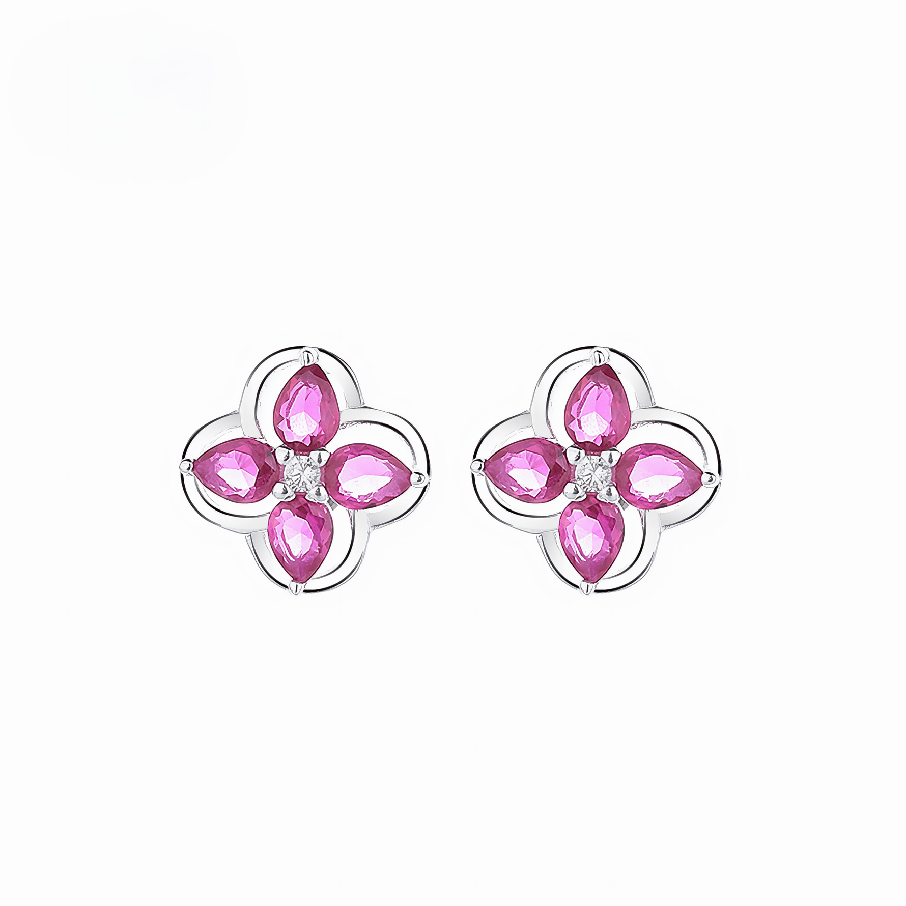 925 Sterling Silver Floral Stud Earrings with Pink Teardrop AAA Cubic Zirconia - NAFALUXE