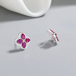 925 Sterling Silver Floral Stud Earrings with Pink Teardrop AAA Cubic Zirconia - NAFALUXE