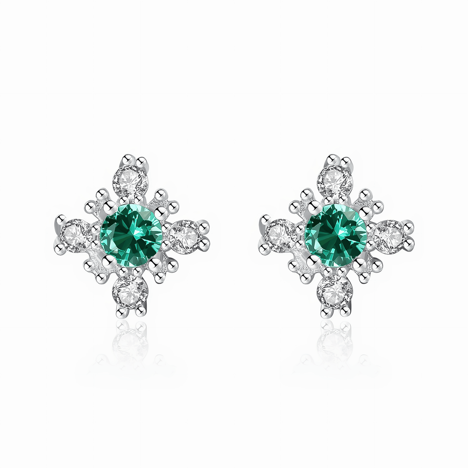 925 Sterling Silver Floral Stud Earrings with Zircon Stones – Elegant Sparkling Design - NAFALUXE