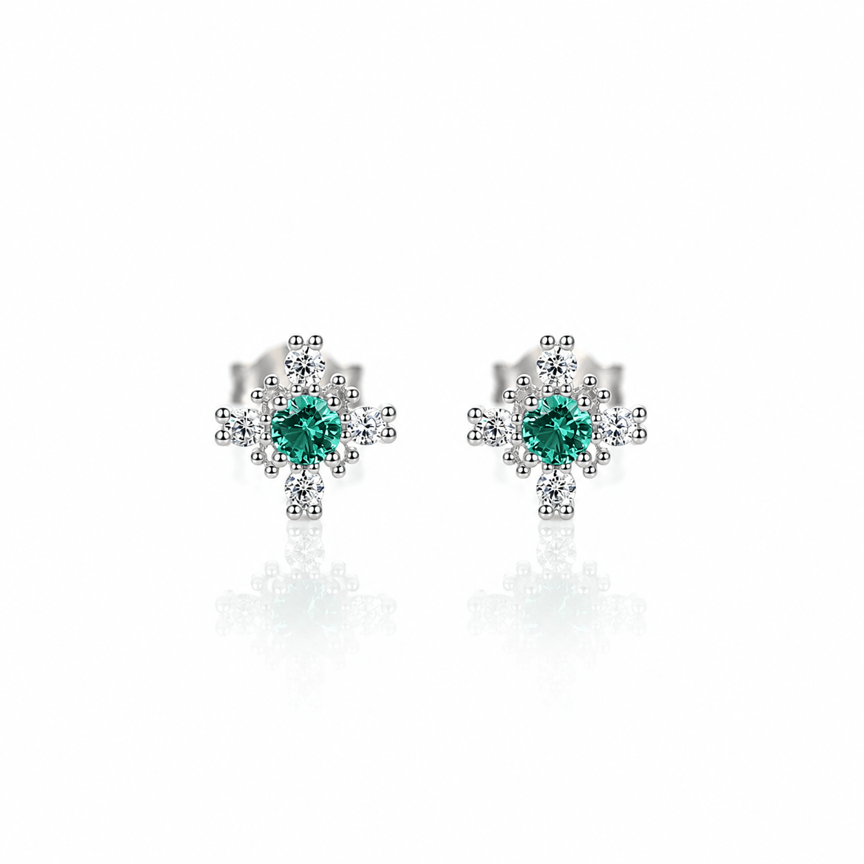 925 Sterling Silver Floral Stud Earrings with Zircon Stones – Elegant Sparkling Design - NAFALUXE