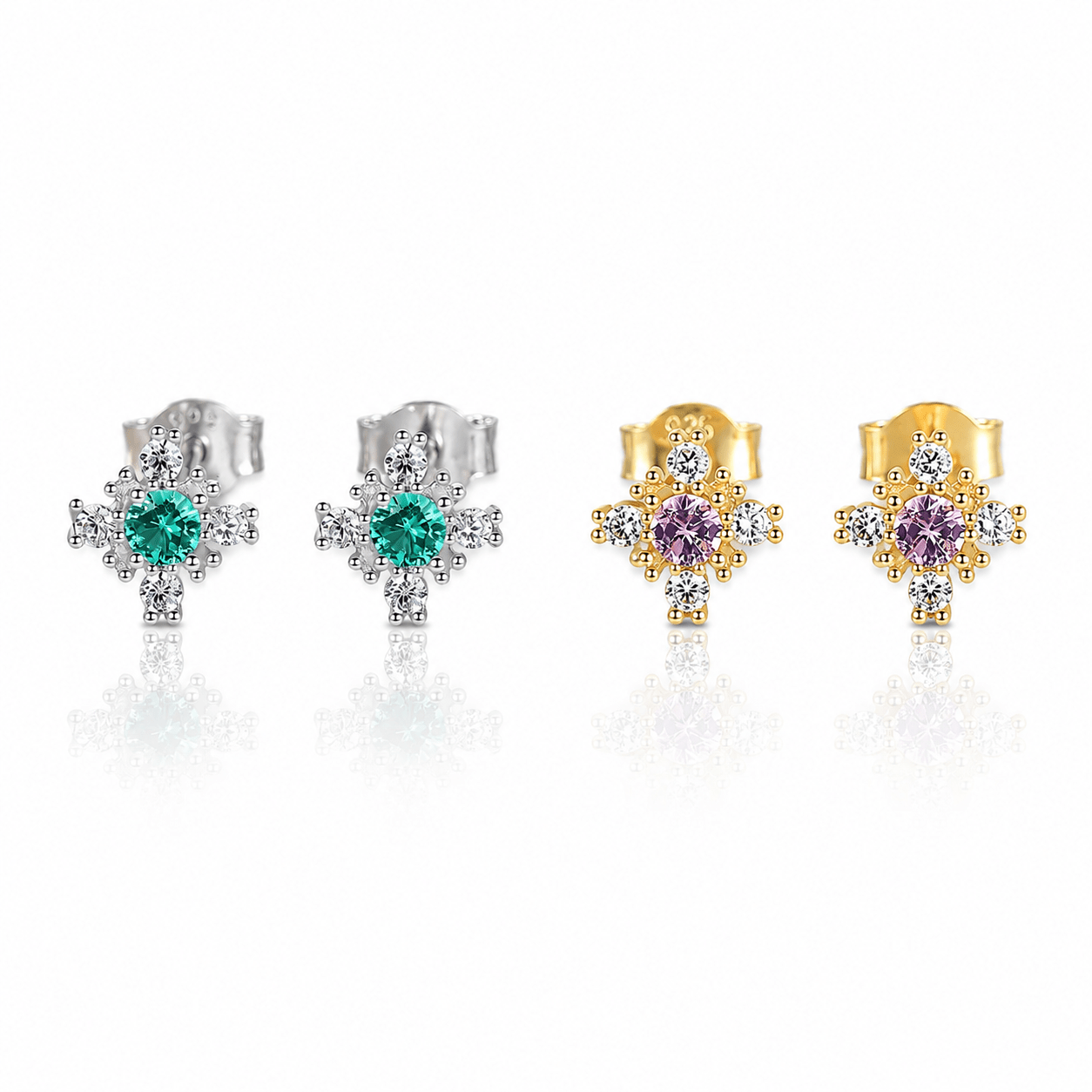 925 Sterling Silver Floral Stud Earrings with Zircon Stones – Elegant Sparkling Design - NAFALUXE