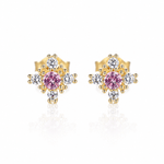 925 Sterling Silver Floral Stud Earrings with Zircon Stones – Elegant Sparkling Design - NAFALUXE