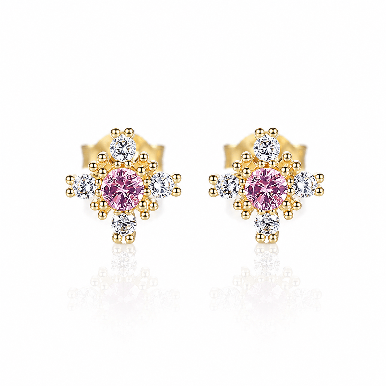 925 Sterling Silver Floral Stud Earrings with Zircon Stones – Elegant Sparkling Design - NAFALUXE