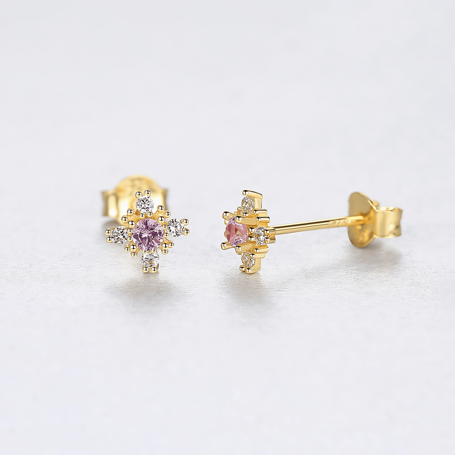 925 Sterling Silver Floral Stud Earrings with Zircon Stones – Elegant Sparkling Design - NAFALUXE