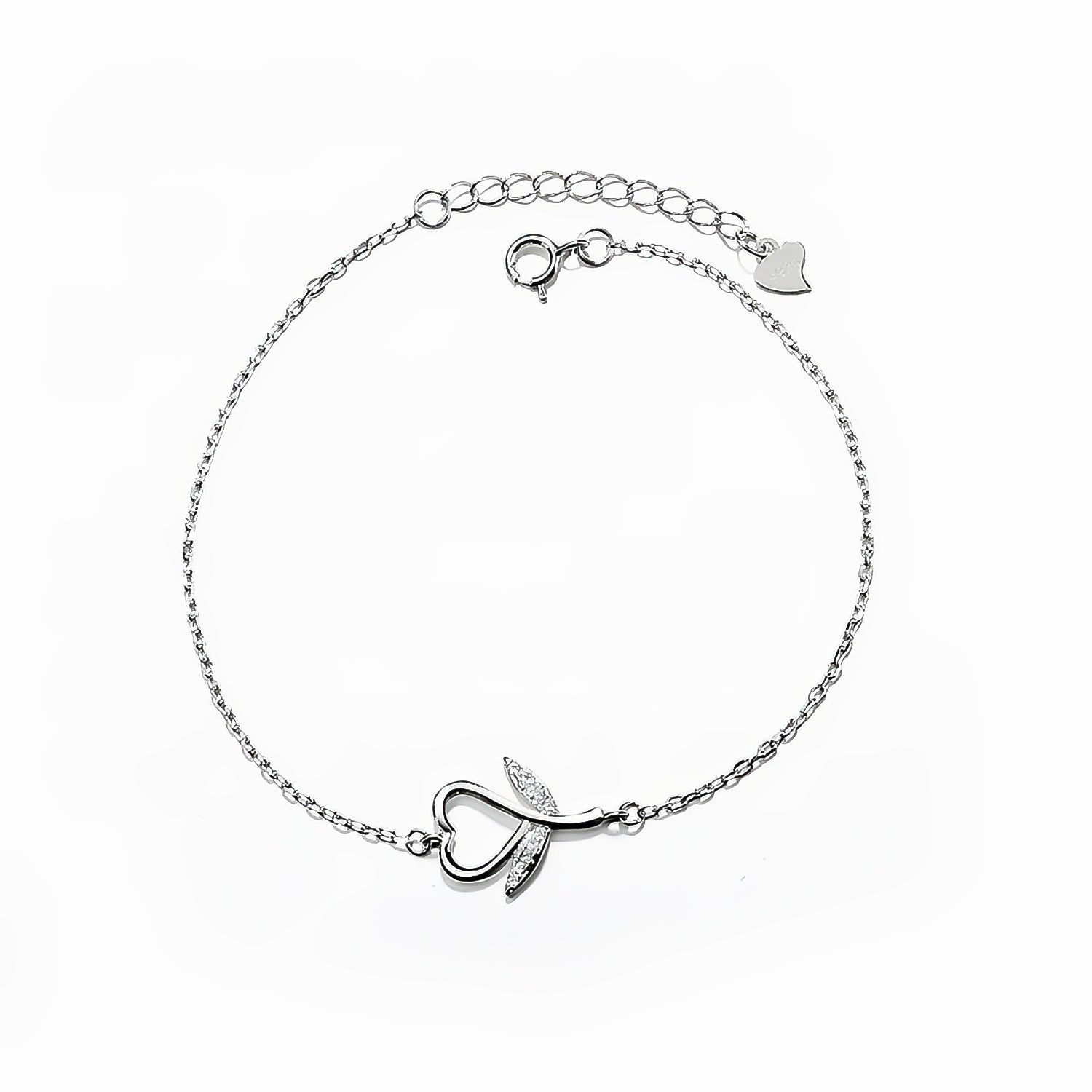 Bracelet en argent sterling 925 avec motif cœur et zircone – plaqué rhodium - NAFALUXE