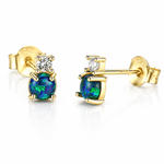 Boucles d'oreilles à clous en argent sterling 925 avec opale et zircone cubique – Plaquées or et rhodium - NAFALUXE