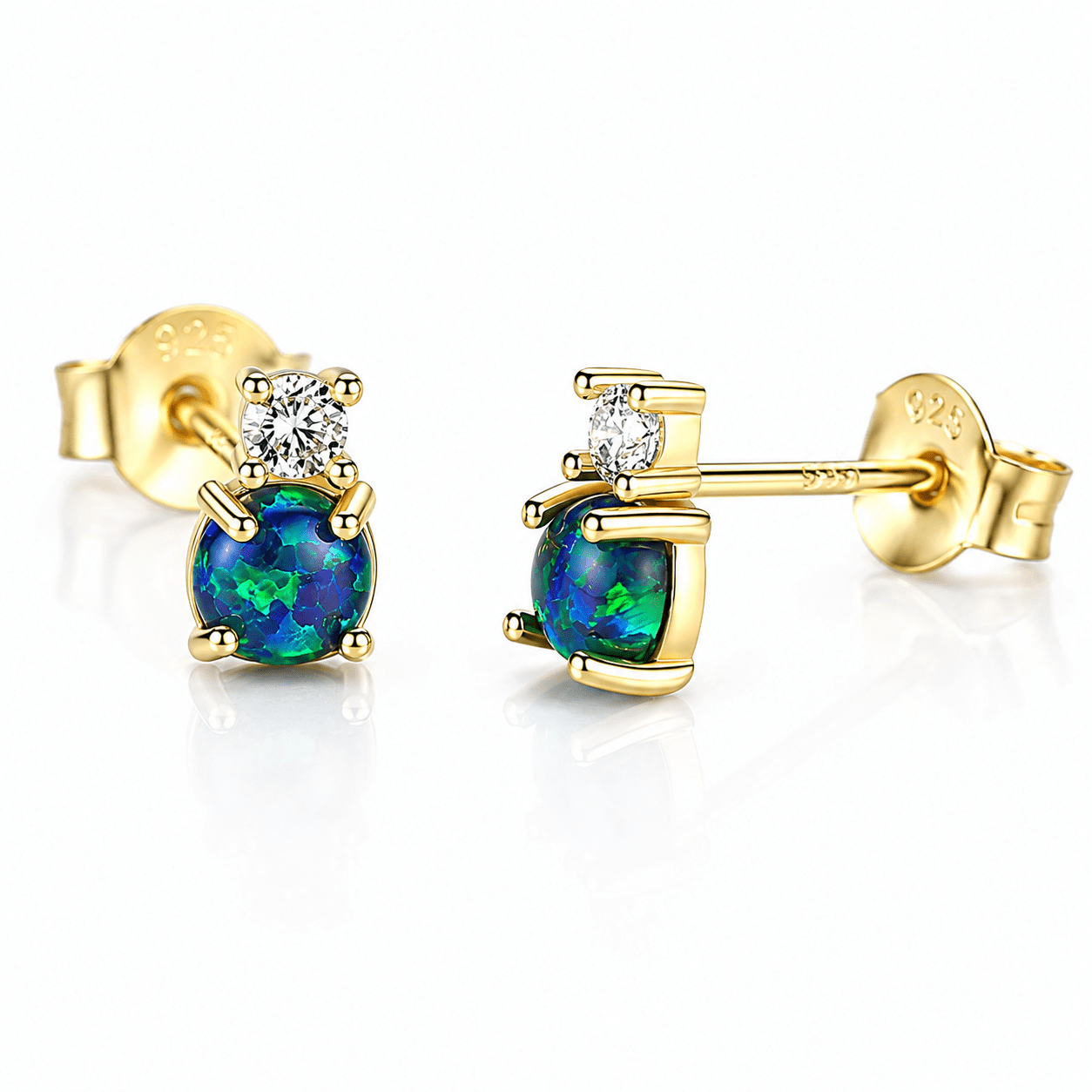 Boucles d'oreilles à clous en argent sterling 925 avec opale et zircone cubique – Plaquées or et rhodium - NAFALUXE